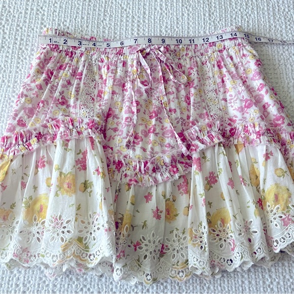 LoveShackFancy Becca Pink Floral Eyelet Ruffles Mini Skirt Size M - Picture 6 of 14